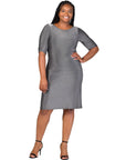 Plus Size Elbow Length Sleeve Shimmer Bodycon Mini Party Dress