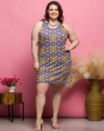 24seven Comfort Apparel Plus Size Floral Print Sleeveless Knee Length Shift Dress