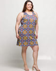 24seven Comfort Apparel Plus Size Floral Print Sleeveless Knee Length Shift Dress
