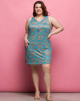 24seven Comfort Apparel Plus Size Teal Sleeveless Knee Length Shift Dress