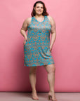 24seven Comfort Apparel Plus Size Teal Sleeveless Knee Length Shift Dress