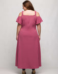 24seven Comfort Apparel Plus Size Cold Sholder Ruffle Sleeve A Line Maxi Dress