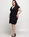 24seven Comfort Apparel Plus Size Mandarin Collar Knee Length Wrap Dress