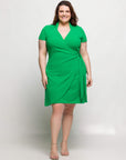 24seven Comfort Apparel Plus Size Mandarin Collar Knee Length Wrap Dress