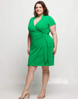 24seven Comfort Apparel Plus Size Mandarin Collar Knee Length Wrap Dress