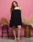 24seven Comfort Apparel Plus Size Square Neck Spaghetti Strap Smocked Pocket Mini Dress
