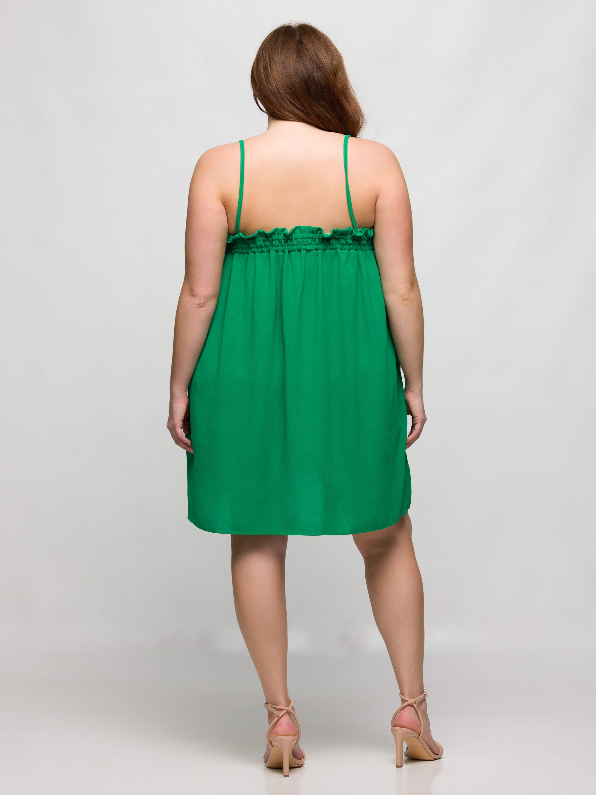 24seven Comfort Apparel Plus Size Square Neck Spaghetti Strap Smocked Pocket Mini Dress