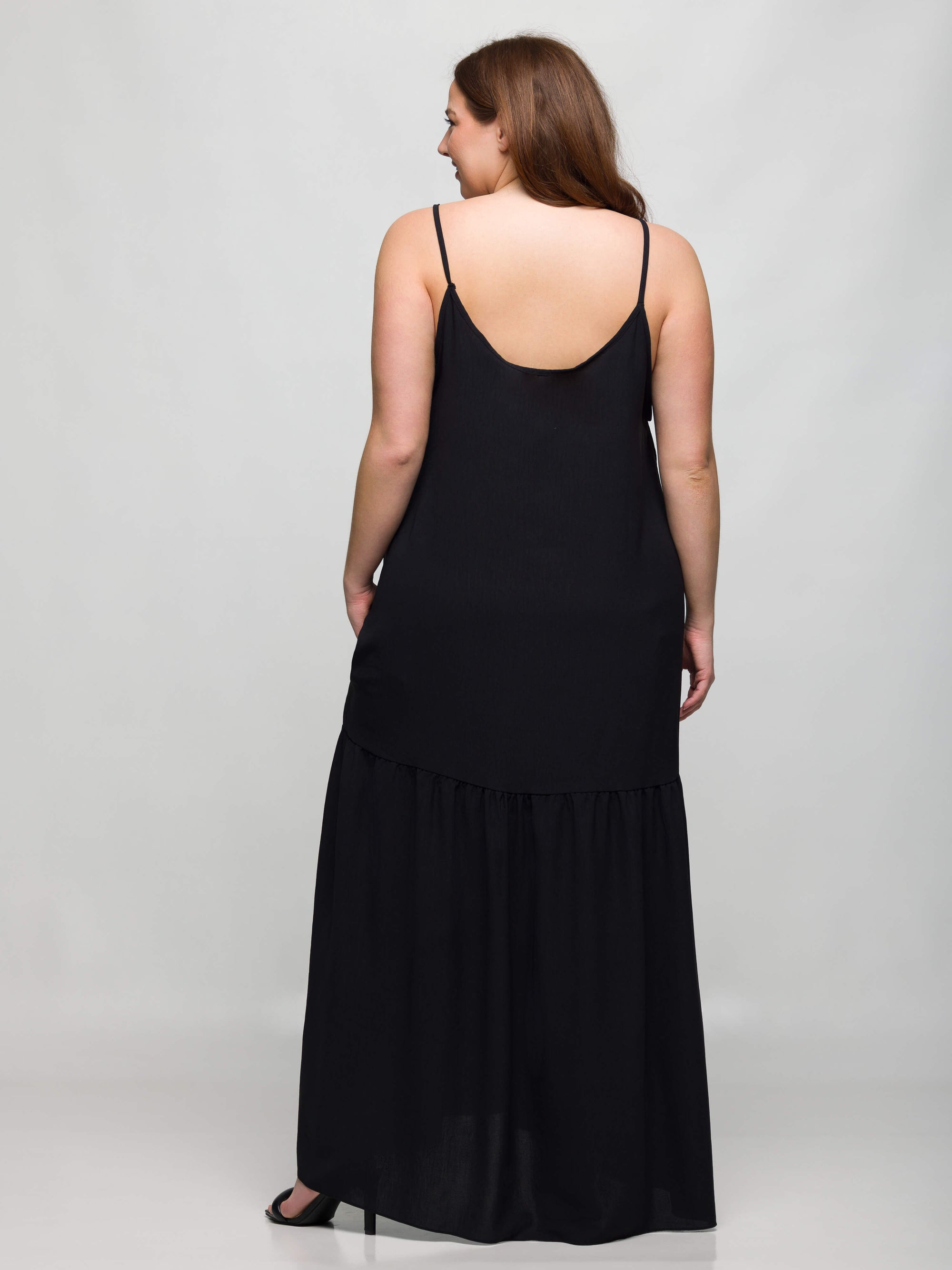 24seven Comfort Apparel Plus Size Lightweight Spaghetti Strap Pocket Maxi Dress