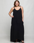 24seven Comfort Apparel Plus Size Lightweight Spaghetti Strap Pocket Maxi Dress