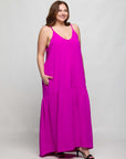 24seven Comfort Apparel Plus Size Lightweight Spaghetti Strap Pocket Maxi Dress