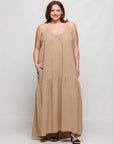 24seven Comfort Apparel Plus Size Lightweight Spaghetti Strap Pocket Maxi Dress