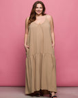 24seven Comfort Apparel Plus Size Lightweight Spaghetti Strap Pocket Maxi Dress