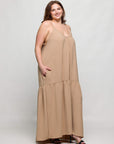 24seven Comfort Apparel Plus Size Lightweight Spaghetti Strap Pocket Maxi Dress