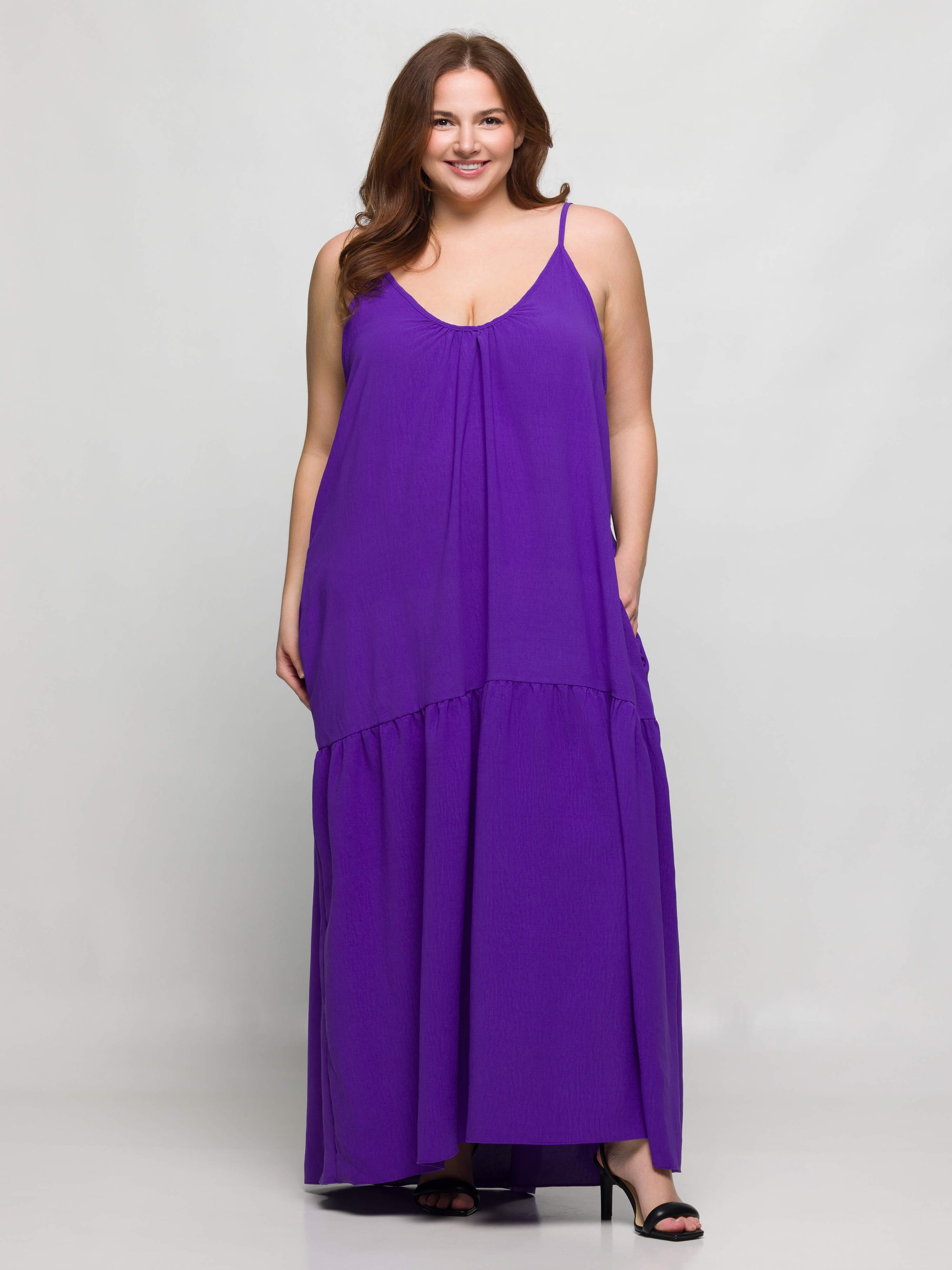 24seven Comfort Apparel Plus Size Lightweight Spaghetti Strap Pocket Maxi Dress
