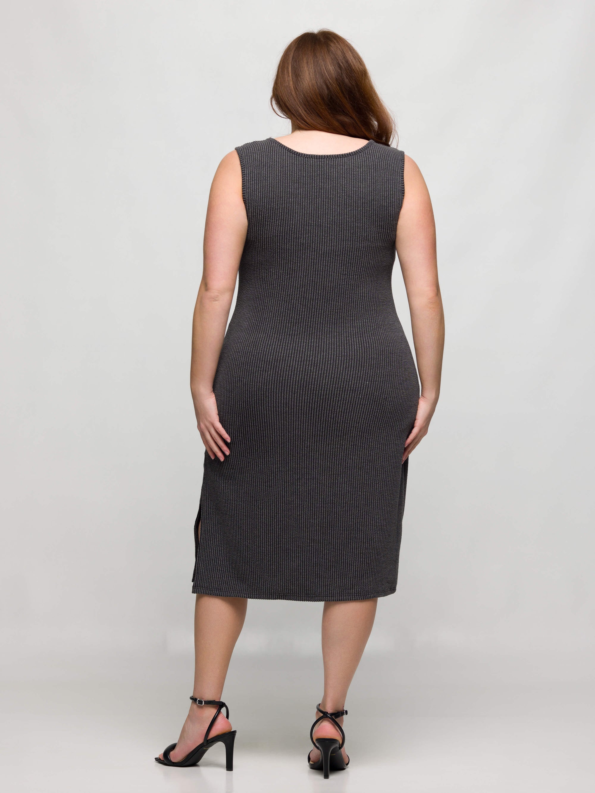 24seven Comfort Apparel Plus Size Fitted Sleeveless Side Slit Midi Dress