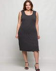 24seven Comfort Apparel Plus Size Fitted Sleeveless Side Slit Midi Dress