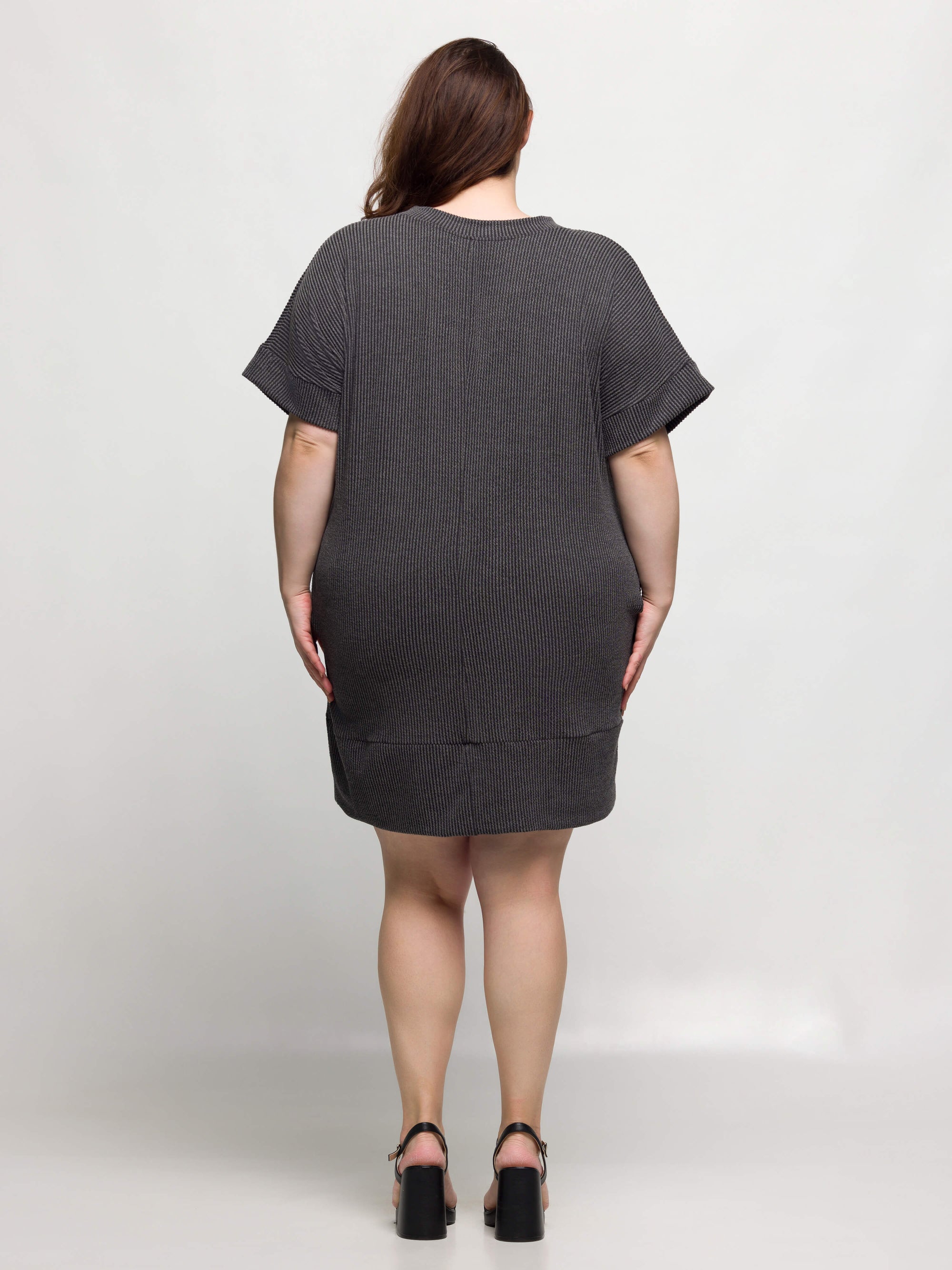 24seven Comfort Apparel Plus Size V Neck Loose Fit Short Sleeve Pocket T Shirt Dress