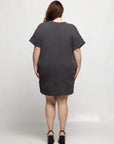 24seven Comfort Apparel Plus Size V Neck Loose Fit Short Sleeve Pocket T Shirt Dress