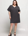 24seven Comfort Apparel Plus Size V Neck Loose Fit Short Sleeve Pocket T Shirt Dress