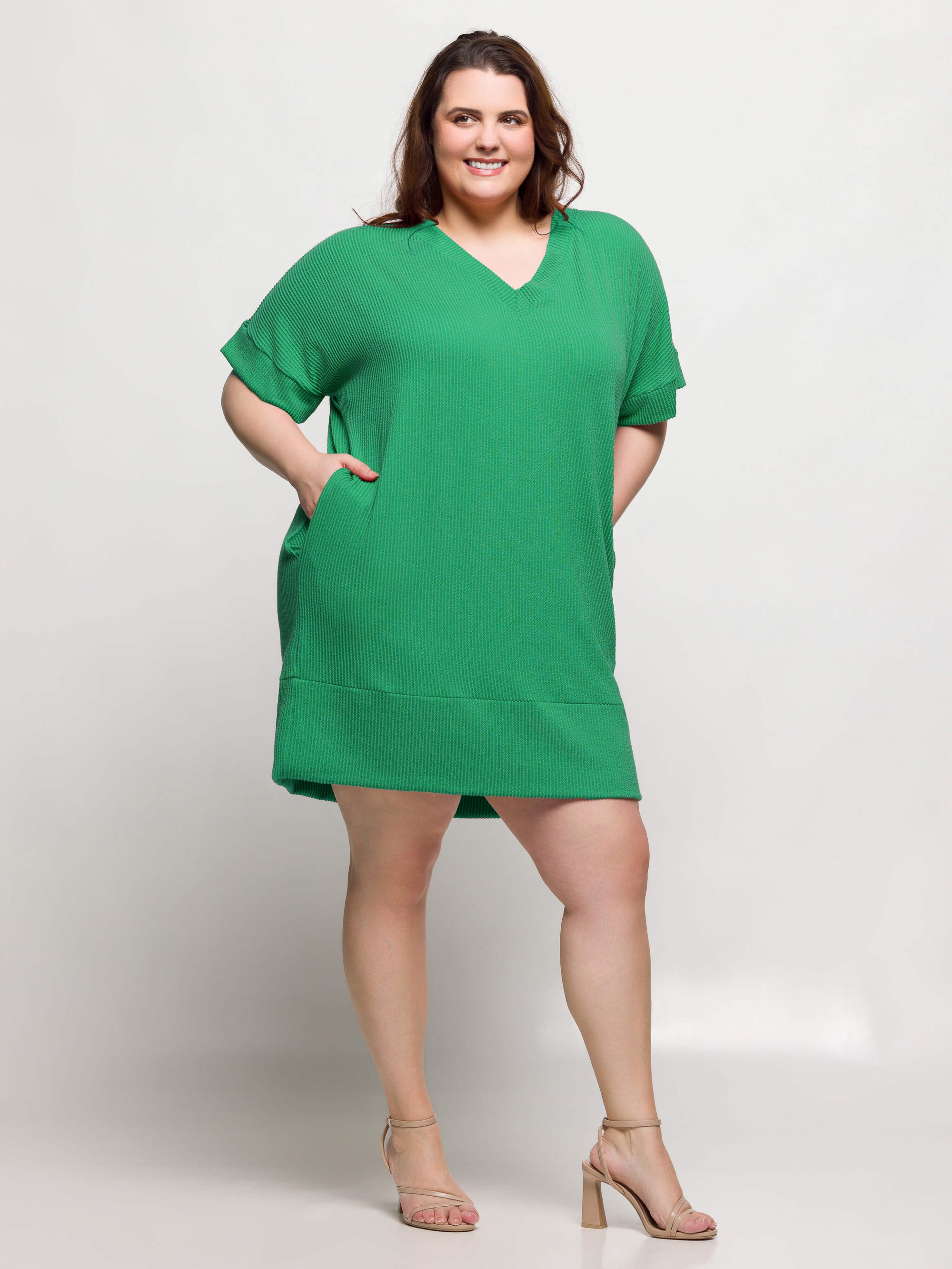 24seven Comfort Apparel Plus Size V Neck Loose Fit Short Sleeve Pocket T Shirt Dress