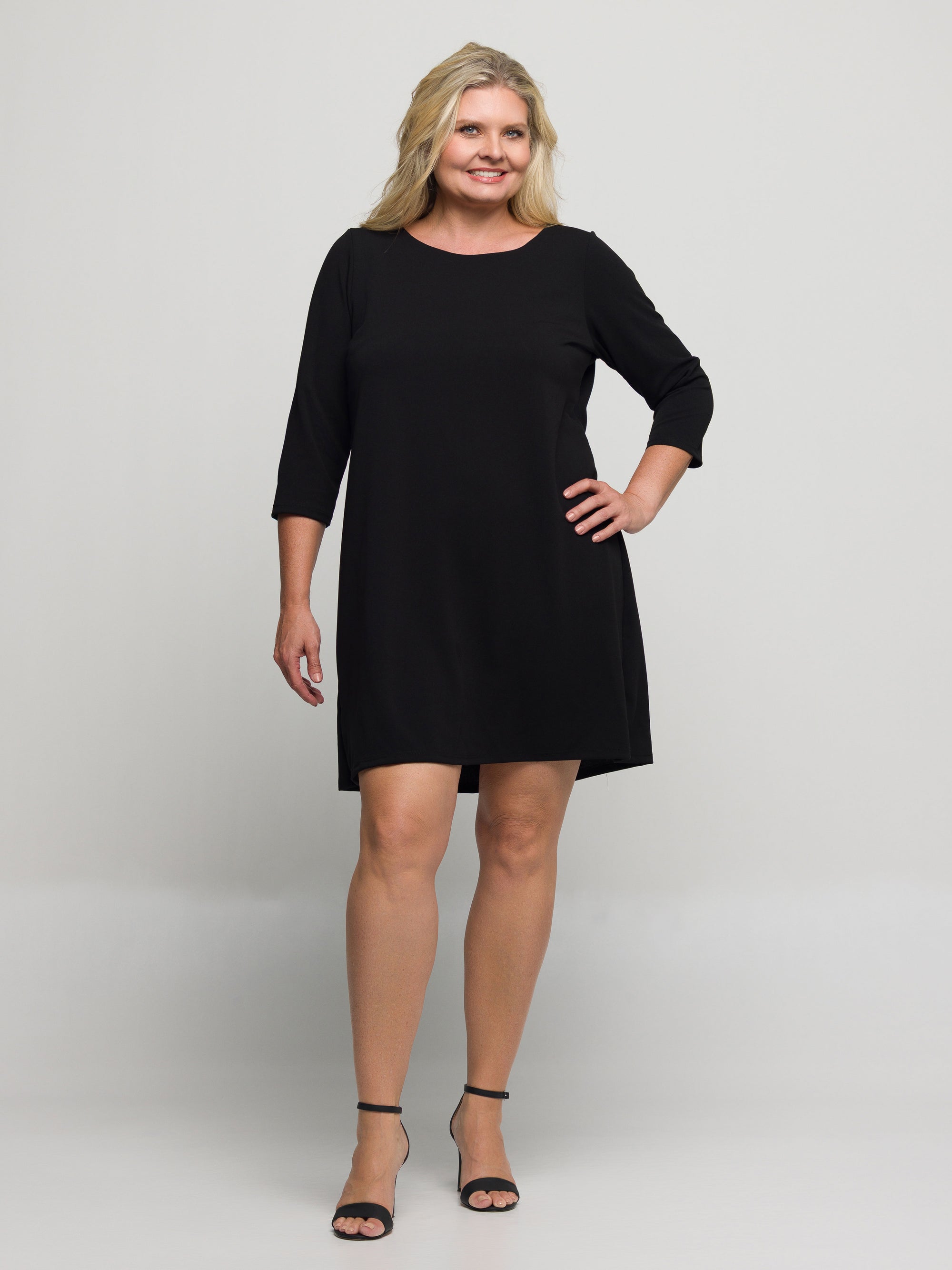 24seven Comfort Apparel Plus Size Three Quarter Sleeve A Line Knee Length Dress