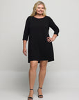 24seven Comfort Apparel Plus Size Three Quarter Sleeve A Line Knee Length Dress