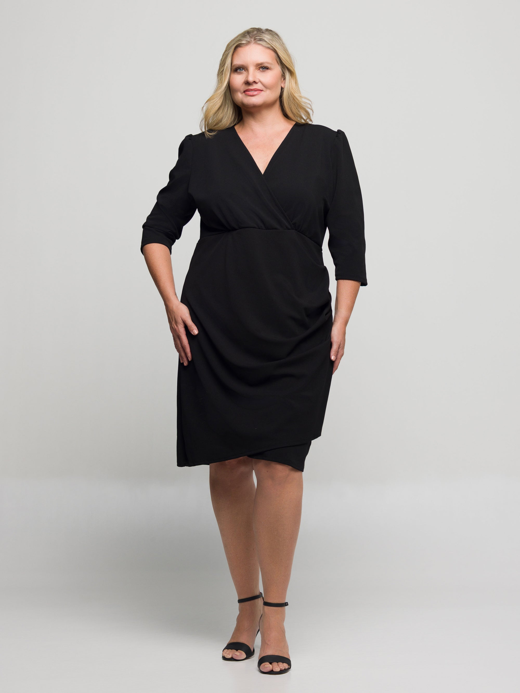 24seven Comfort Apparel Plus Size Solid Color V Neck Faux Wrap Dress