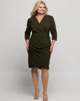 24seven Comfort Apparel Plus Size Solid Color V Neck Faux Wrap Dress