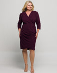 24seven Comfort Apparel Plus Size Solid Color V Neck Faux Wrap Dress