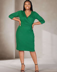 Knee Length V Neck Plus Size Wrap Dress
