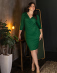 Knee Length V Neck Plus Size Wrap Dress