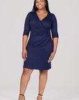 Knee Length V Neck Plus Size Wrap Dress