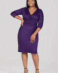 Knee Length V Neck Plus Size Wrap Dress