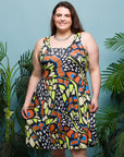 24seven Comfort Apparel Plus Size Butterfly Print Sleeveless Knee Length Tank Swing Dress