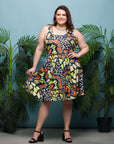 24seven Comfort Apparel Plus Size Butterfly Print Sleeveless Knee Length Tank Swing Dress