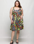 24seven Comfort Apparel Plus Size Butterfly Print Sleeveless Knee Length Tank Swing Dress