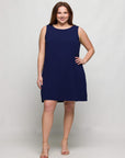 24seven Comfort Apparel Plus Size Solid Color Sleeveless Mini Shift Dress