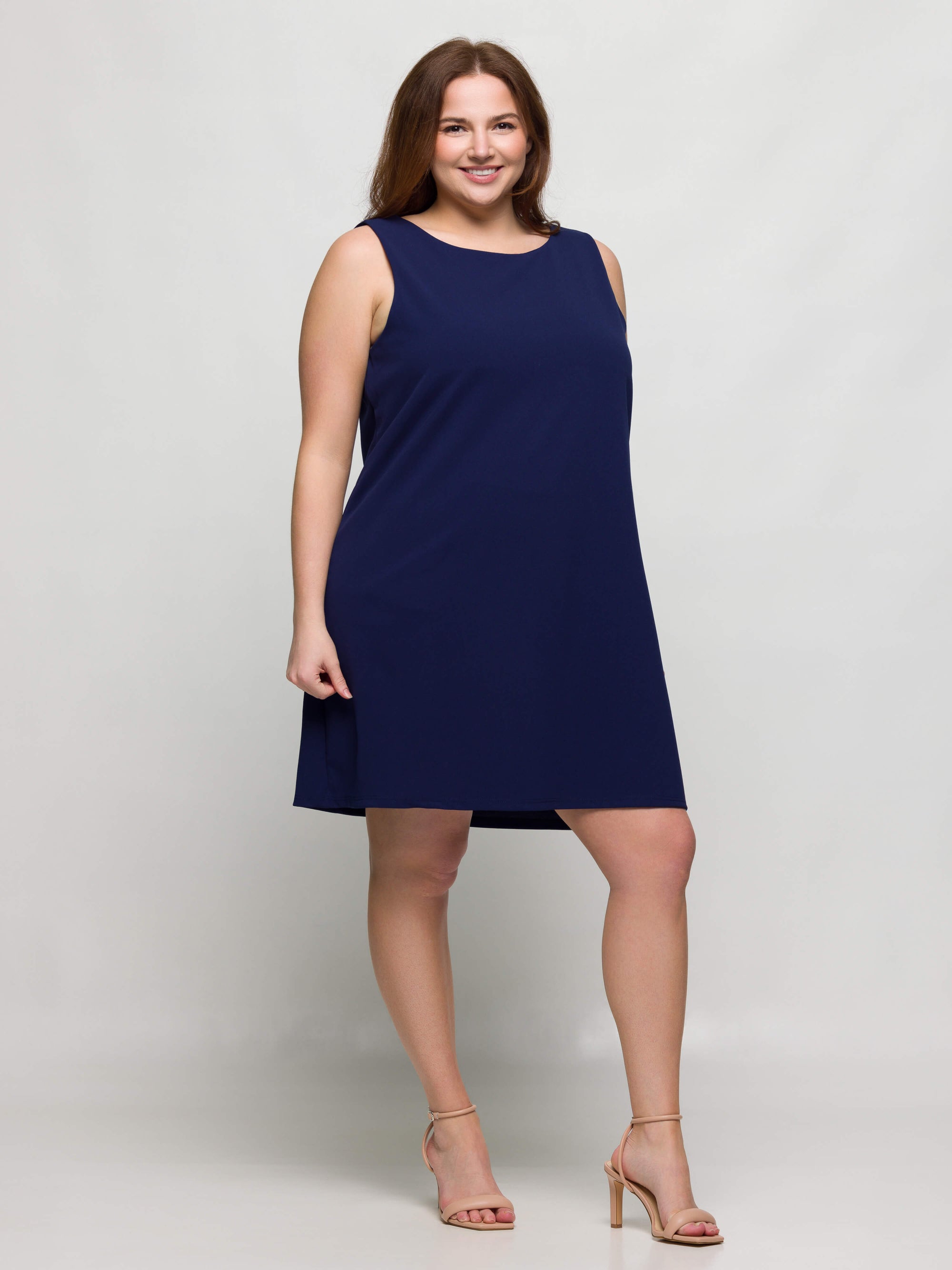 24seven Comfort Apparel Plus Size Solid Color Sleeveless Mini Shift Dress