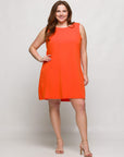 24seven Comfort Apparel Plus Size Solid Color Sleeveless Mini Shift Dress