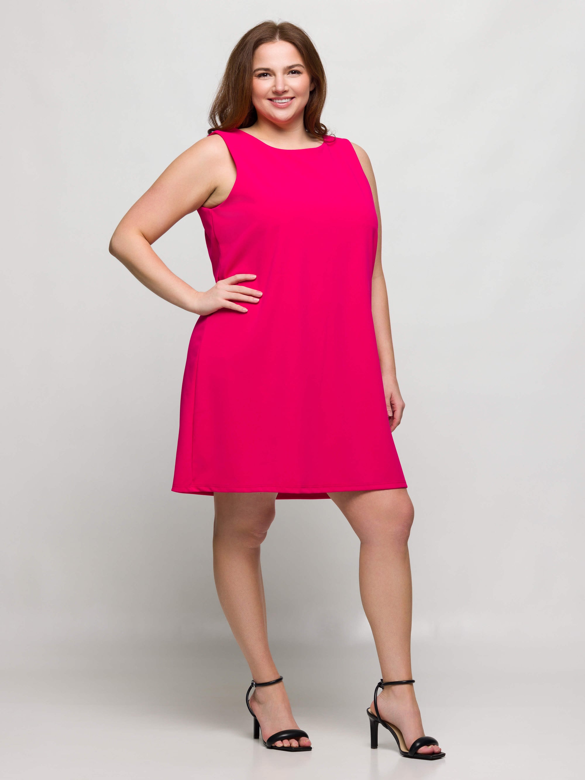 24seven Comfort Apparel Plus Size Solid Color Sleeveless Mini Shift Dress