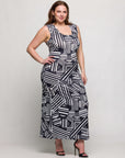 24seven Comfort Apparel Black and White Plus Size Razorback Tank Casual Maxi Dress