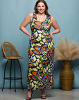 24seven Comfort Apparel Bright Butterfly Print Plus Size Razorback Tank Casual Maxi Dress