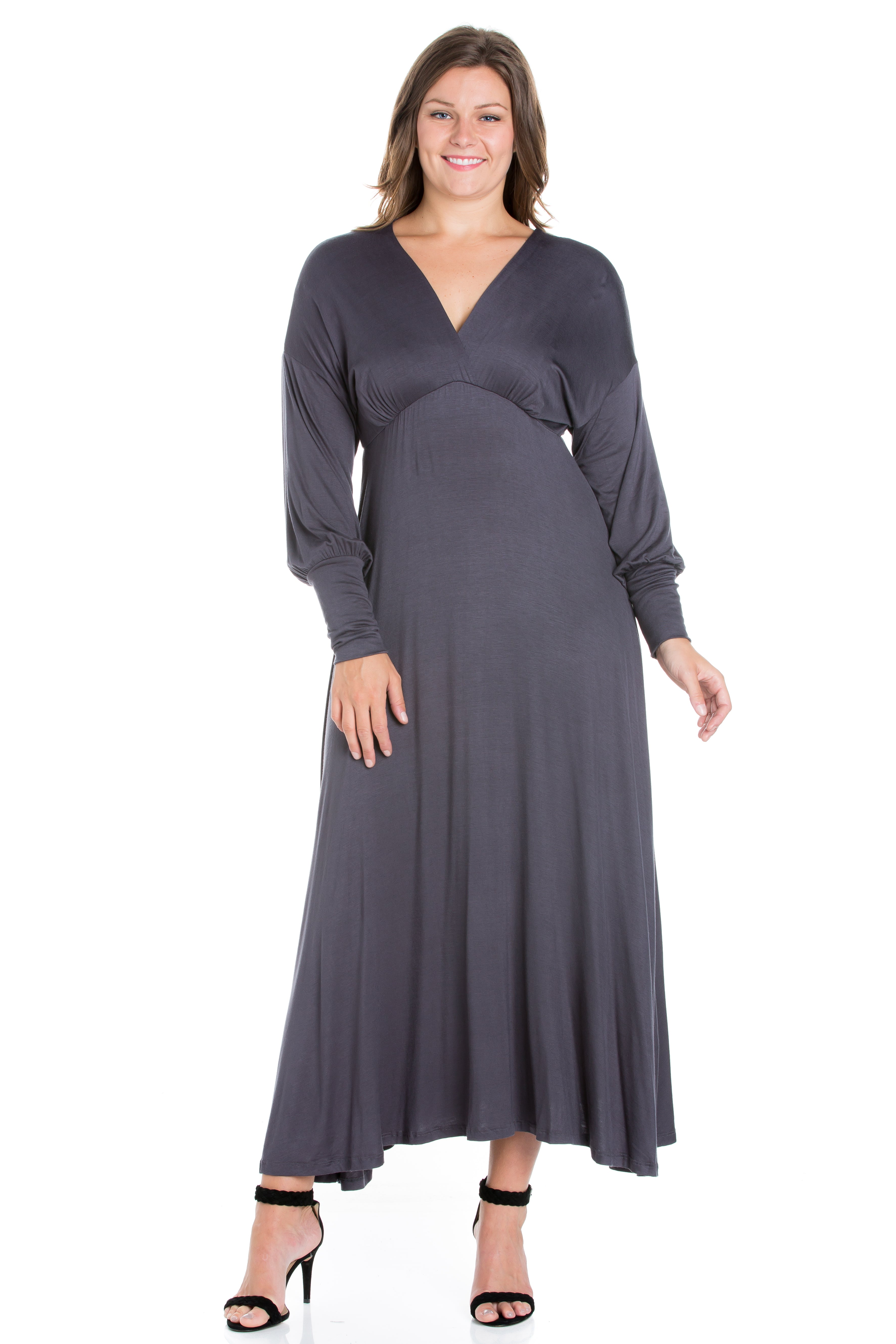 V-Neck Long Sleeve Plus Size Maxi Dress