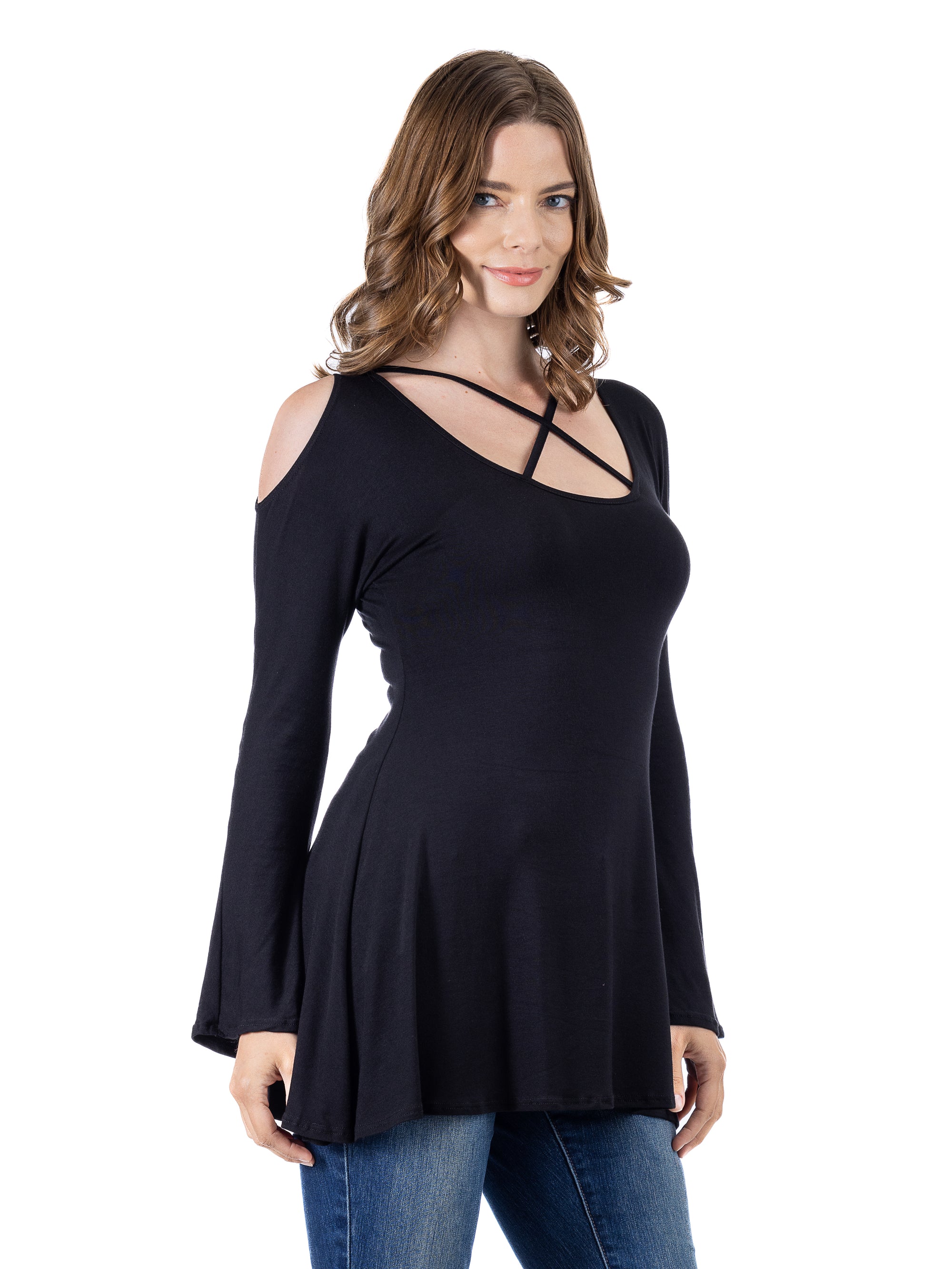 Criss Cross Cold Shoulder Long Sleeve Top