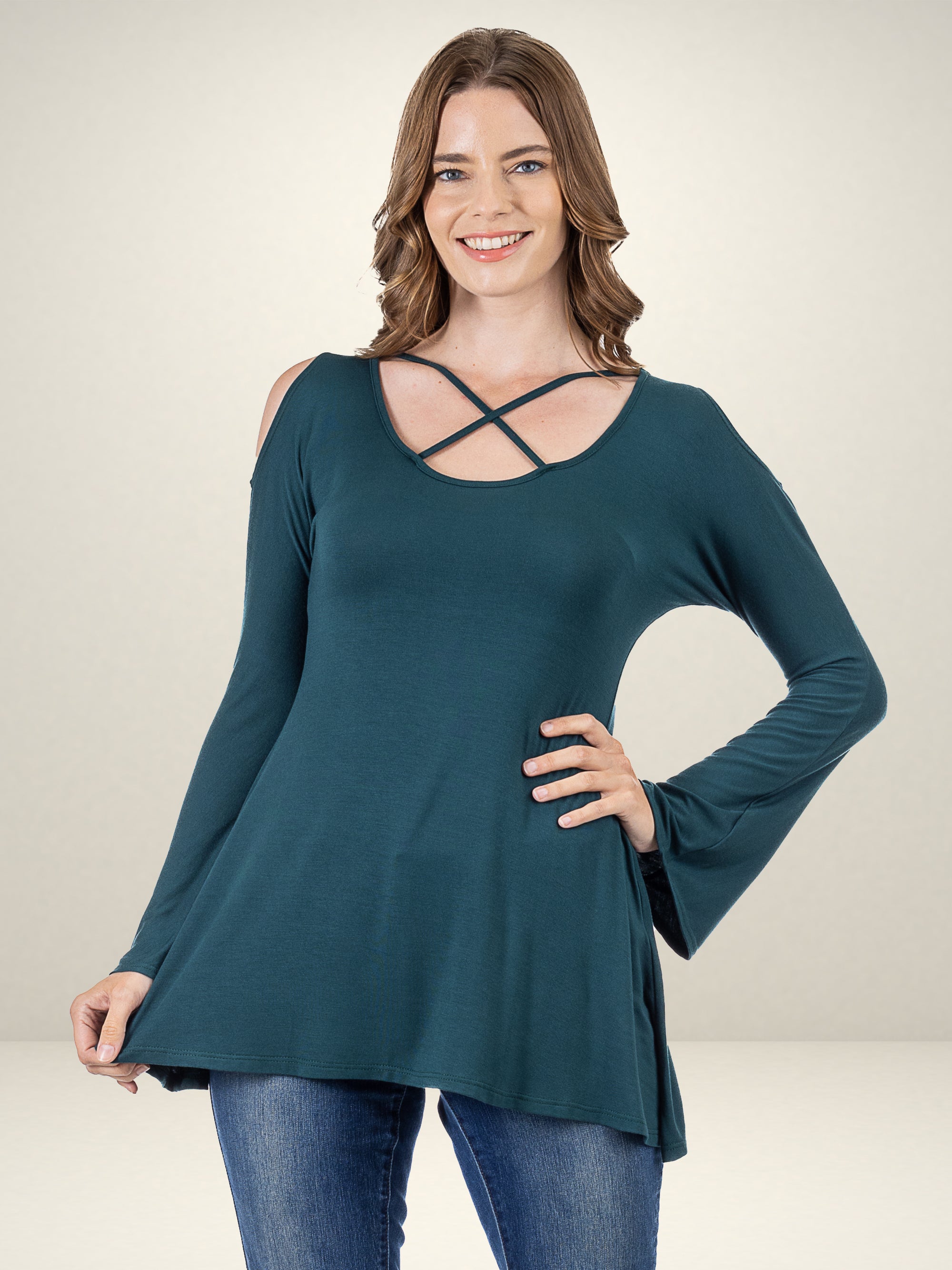 Criss Cross Cold Shoulder Long Sleeve Top
