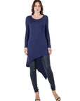 24seven Comfort Apparel Long Sleeve Knee Length Asymmetrical Tunic Top