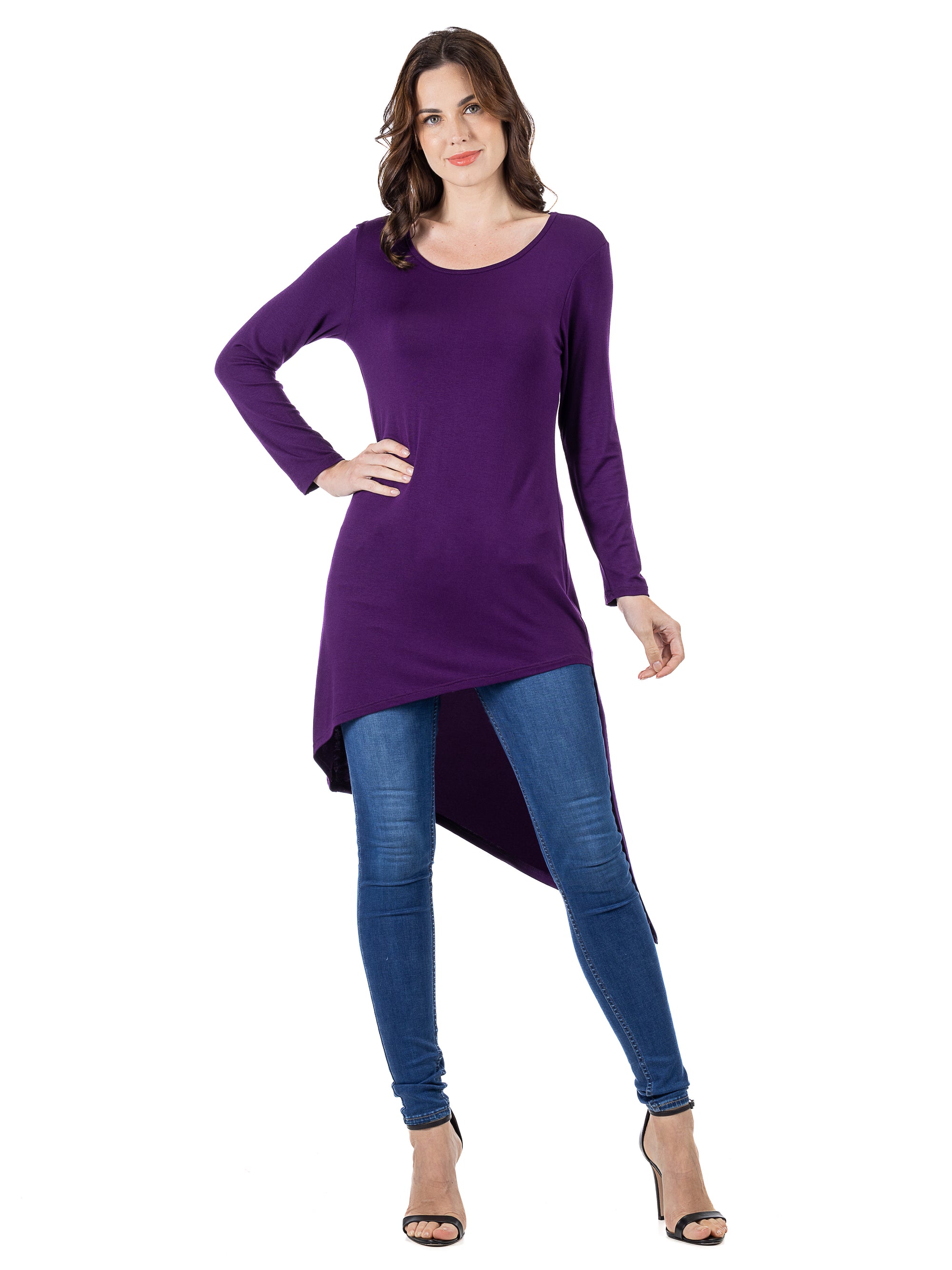 24seven Comfort Apparel Long Sleeve Knee Length Asymmetrical Tunic Top