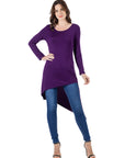 24seven Comfort Apparel Long Sleeve Knee Length Asymmetrical Tunic Top