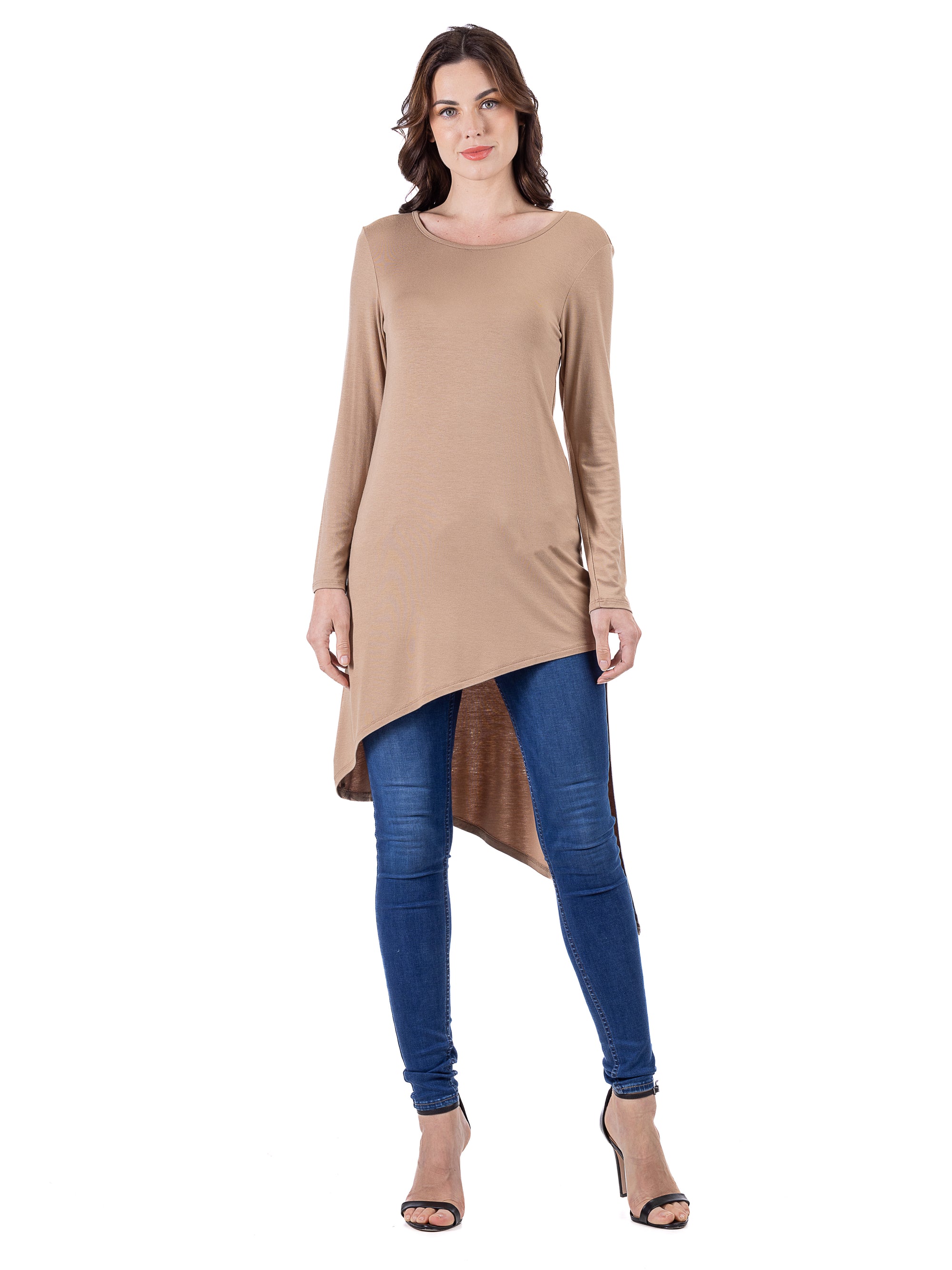 24seven Comfort Apparel Long Sleeve Knee Length Asymmetrical Tunic Top