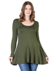 24seven Comfort Apparel Long Sleeve Solid Color Swing Style Flared Tunic Top